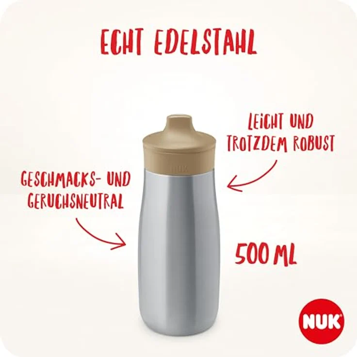 NUK Mini-Me Flip, Edelstahl-Wasserflasche für Kleinkinder mit Strohhalm, 500 ml, auslaufsicher und bruchsicher, lila Blume, ab 12 Monate – Bild 5