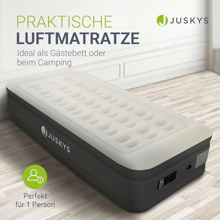 Juskys Luftmatratze Sapri, Einzel-Luftbett, selbstaufblasend, wasserdicht, inkl. Pumpe, Tasche, Grau, Anthrazit – Bild 3