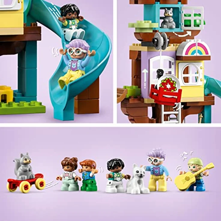 LEGO 10993 DUPLO 3-in-1 Baumhaus Spielzeug für Kleinkinder ab 3 Jahren, Mädchen und Jungen mit 4 Figuren, Tieren, Konstruktionsspielzeug mit Bausteinen und Einer Rutsche, Lernspielzeug – Bild 4