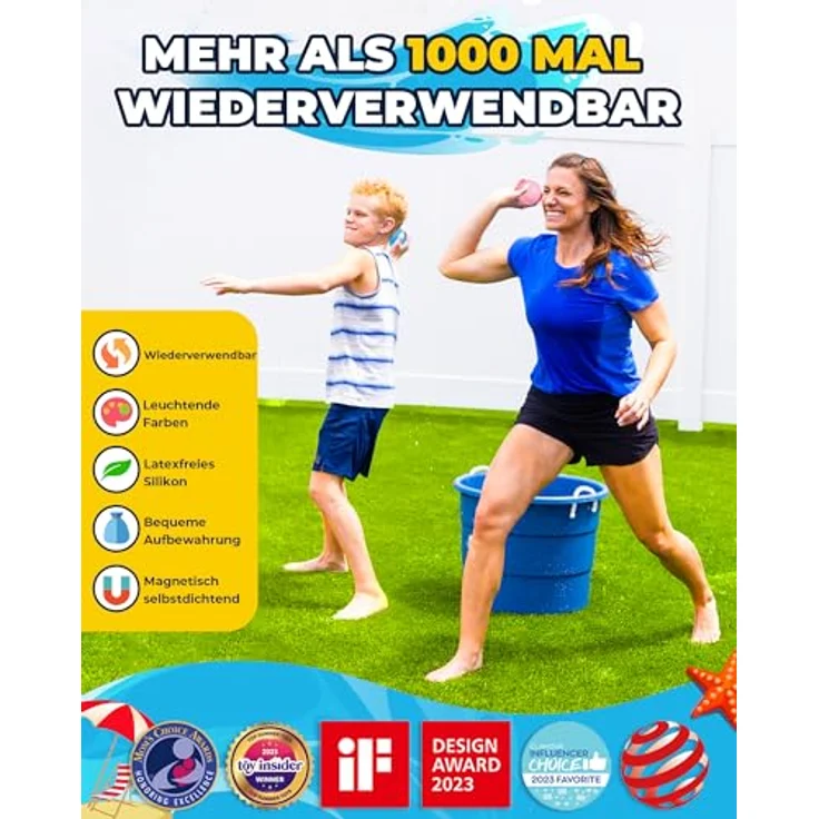 SOPPYCID 4 Stück Wiederverwendbare Wasserbomben Selbstschließend, Schnell befüllbare Silikon Spritzbälle für Kinder Erwachsene, Outdoor Sommerspaß Wasserspielzeug für Party, Wasserpark, Familienspiel – Bild 3