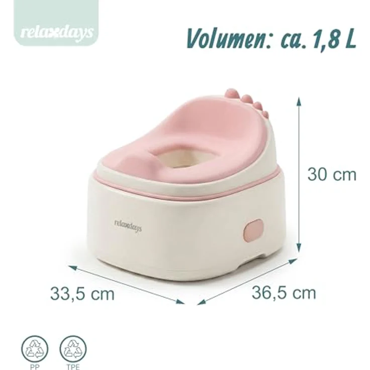 relaxdays Toilettentrainer Töpfchen 4-in-1 Dino mit Deckel, rosa, ergonomisches Design und Anti-Rutsch-Elemente – Bild 4