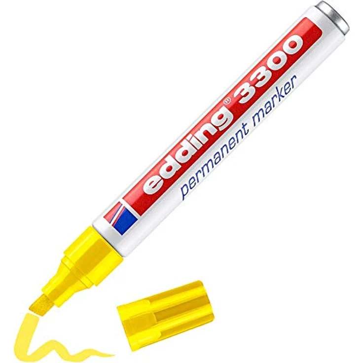 edding 3300 Permanentmarker - gelb - 1 Stift - Keil-Spitze 1-5 mm - schnell trocknender Permanent Marker - wasserfest, wischfest - für Karton, Kunststoff, Holz, Metall - Universalmarker – Bild 1