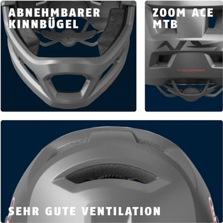 ABUS MTB-Helm YouDrop FF - Fullface-Helm für Kinder und Jugendliche - Silber, Größe S mit abnehmbarem Kinnschutz – Bild 4