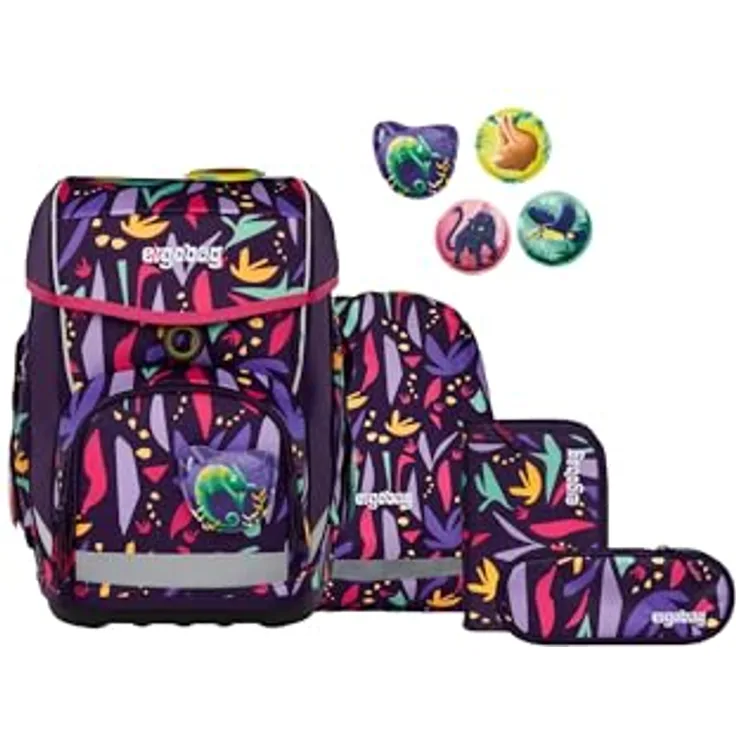 ergobag cubo Set, ergonomischer Schulrucksack klassisch 5-teilig für Grundschule, höhenverstellbar, individuell gestaltbar, reflektierend, 28 x 40 x 25 cm