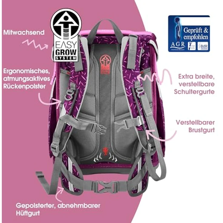 Step by Step Schulranzen-Set Space „Pretty Unicorn Nuala“, 5-teilig, rosa, ergonomischer Tornister mit Reflektoren, höhenverstellbar, 20L für Mädchen ab der 1. Klasse – Bild 4