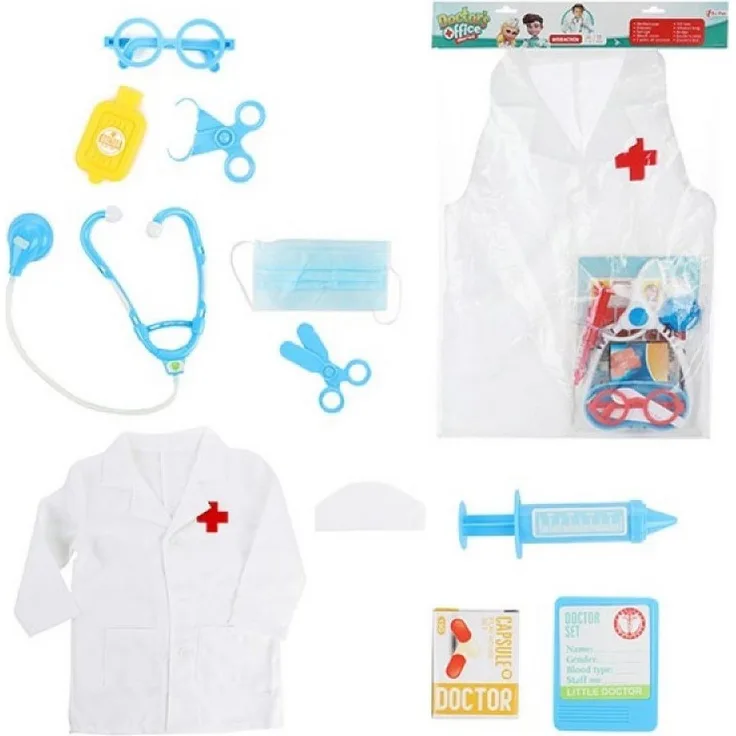Toi-Toys Spielzeug-Arztkoffer Arzt Verkleidungsset mit Zubehör und Kittel, Kinder-Arztkoffer, Einheitsgröße 3-9 Jahre, Baumwolle/Kunststoff, weiß/rot
