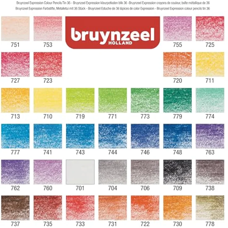 Bruynzeel Expression Buntstifte 36er-Set, Metalletui mit pigmentierter Formel für leuchtende Farben, ideal für Malbücher und Bullet Journaling – Bild 4