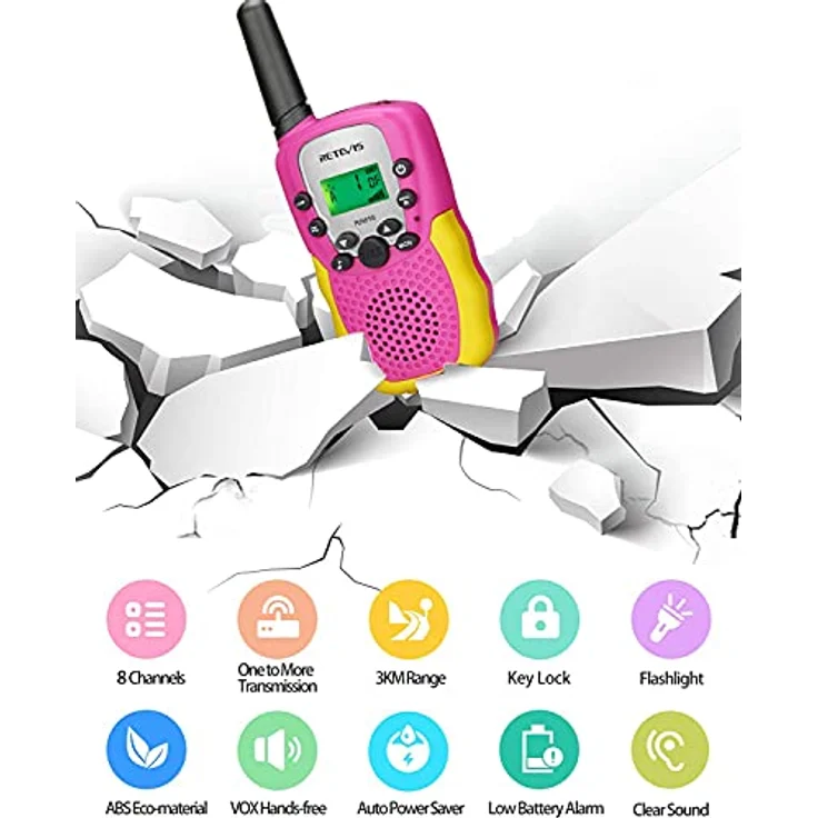 Retevis RA618 Walkie Talkie Kinder, 8 Kanäle, VOX-Funktion, bis zu 3 km Reichweite, rosa, 1 Paar – Bild 2