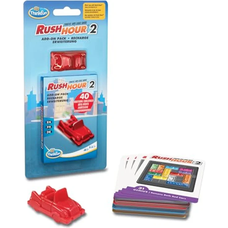 ThinkFun Rush Hour 2, Erweiterung mit 40 neuen Herausforderungen und zusätzlichem Fahrzeug für das Originalspiel, für 1 Spieler ab 8 Jahren – Bild 2