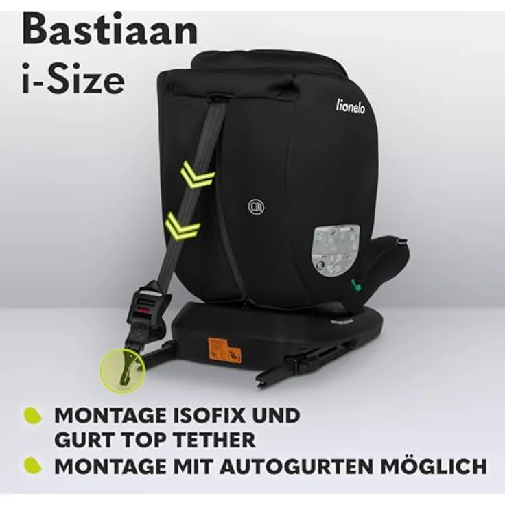 lionelo Autokindersitz BASTIAAN I-SIZE, i-Size / 0-36 kg / Isofix + Top Tether, ab Geburt bis 12 Jahre, grau – Bild 3