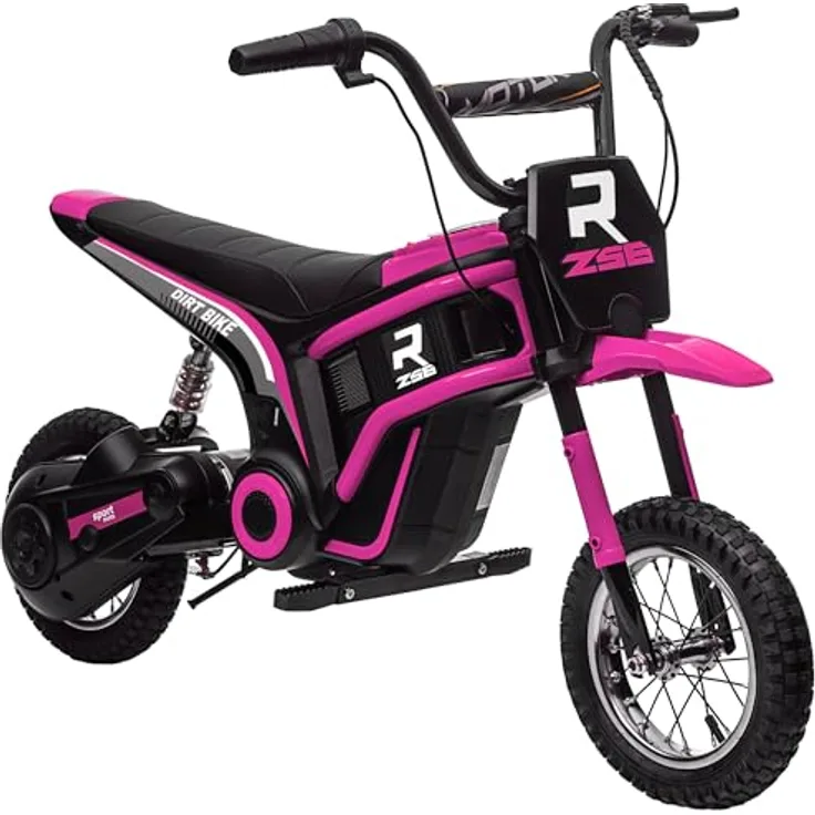 HOMCOM Elektro Motorrad für Kinder, 24V 350W Motor, 8-16 KMH, 12 Zoll Luftreifen, Musikfunktion, Farbe Rosa, geeignet für 8-12 Jahre