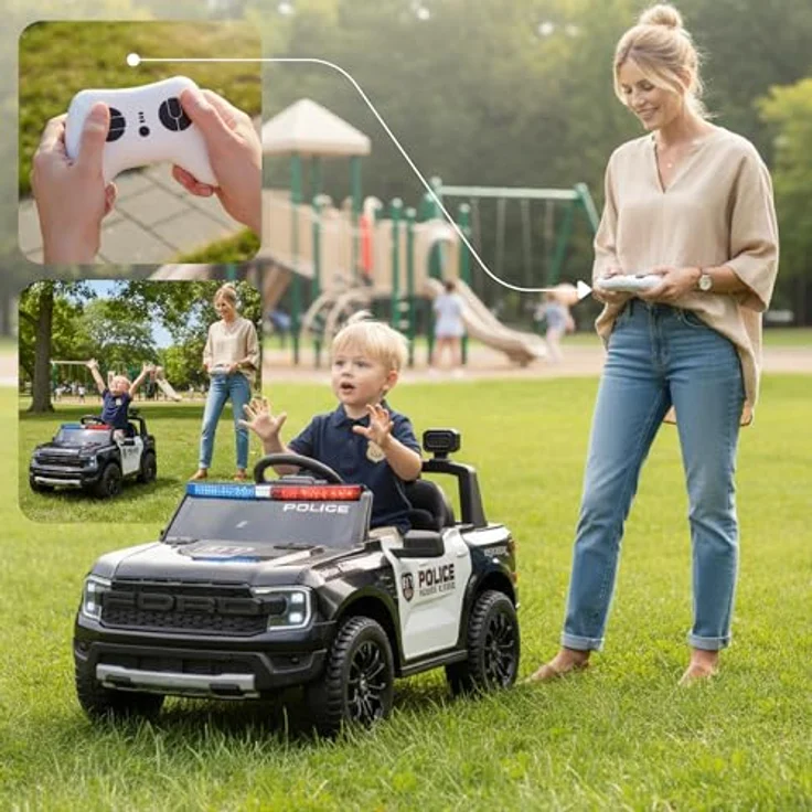 sun baby Ford Kinder Elektroauto, Elektroauto für Kinder 3-6 Jahre, 30W Motor, Fernsteuerung, Federung, Scheinwerfer, MP3-Player (Polizei) – Bild 3