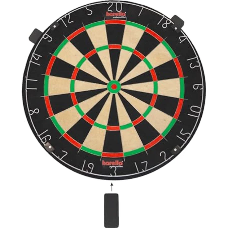 Karella Dartboard "BullOut", Profi-Dartboard aus brasilianischem Sisal mit 45 cm Durchmesser, inkl. 2 Satz Steeldarts und Wandhalterung – Bild 3