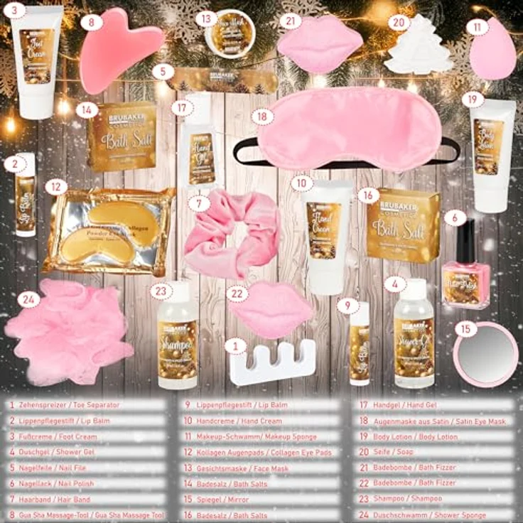 BRUBAKER Cosmetics Adventskalender 2025, XXL Aufklappbarer Weihnachtskalender in Gold für Frauen und Mädchen, 24 Wellness-Überraschungen mit Winterduft – Bild 5