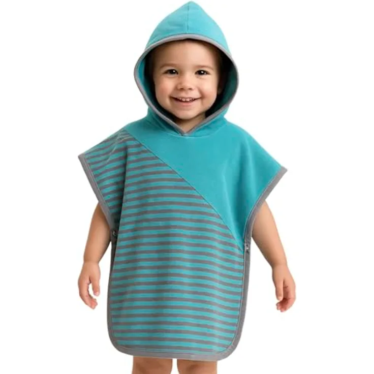 Vossen Badeponcho Schwimmponcho „De Luxe“, Blau und Grau, Onesize