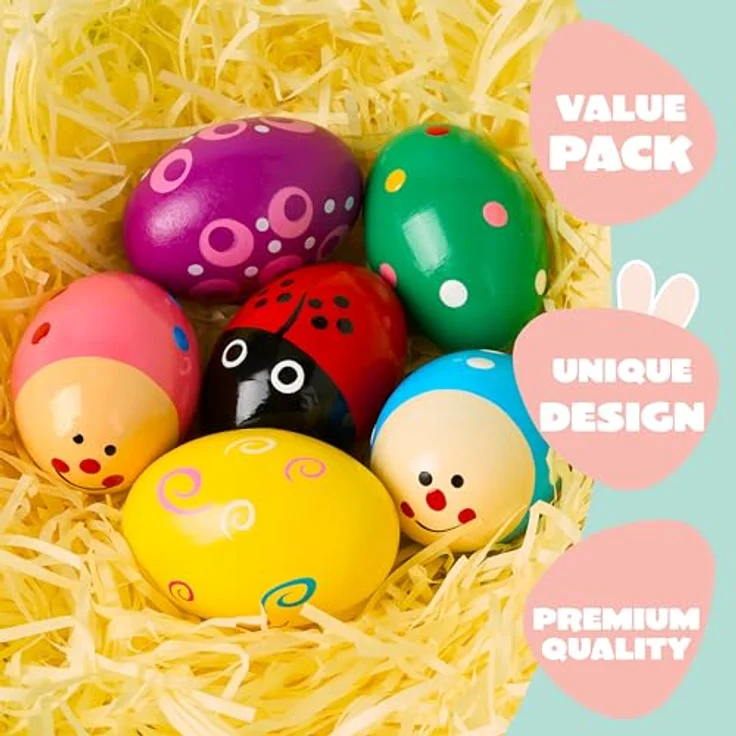 JOYIN 6 Packungen Holz-Oster-Eierstreuer Maracas, bunte Percussion-Musikinstrumente für Kinder, idealer Korbfüller und Klassenzimmerbedarf – Bild 3
