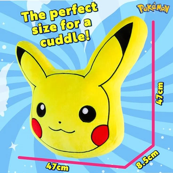 Pokémon Pikachu Plüsch Kissen, Weiches 3D Dekokissen für Kinder mit Füllung, 45 x 45 x 8,5 cm – Bild 5