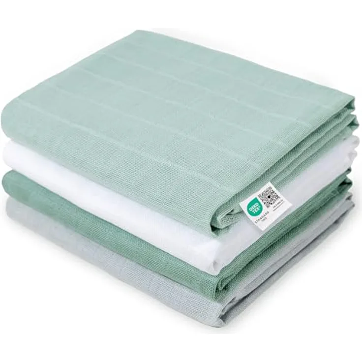 MAKIAN Mullwindeln 4er Pack, 70x70 cm, Oeko-TEX® Standard 100 geprüft, 4 Spucktücher in Premium Qualität - Iceberg Green/Weiß/Mint/Grau