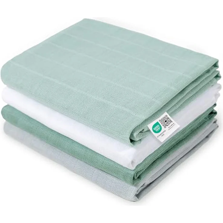 MAKIAN Mullwindeln 4er Pack, 70x70 cm, Oeko-TEX® Standard 100 geprüft, 4 Spucktücher in Premium Qualität - Iceberg Green/Weiß/Mint/Grau – Bild 1