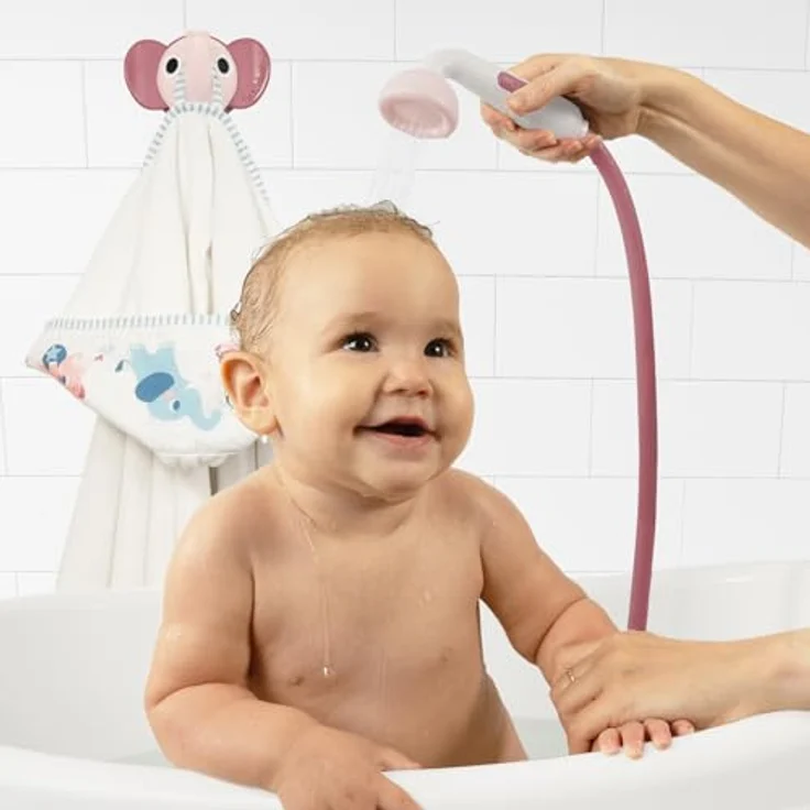 Yookidoo Duschkopf für Baby-Badewanne, Elefanten-Wasserpumpe mit Stammauslauf, 2-Tasten-Wasserflusskontrolle, für Neugeborene, Blush Pink – Bild 5