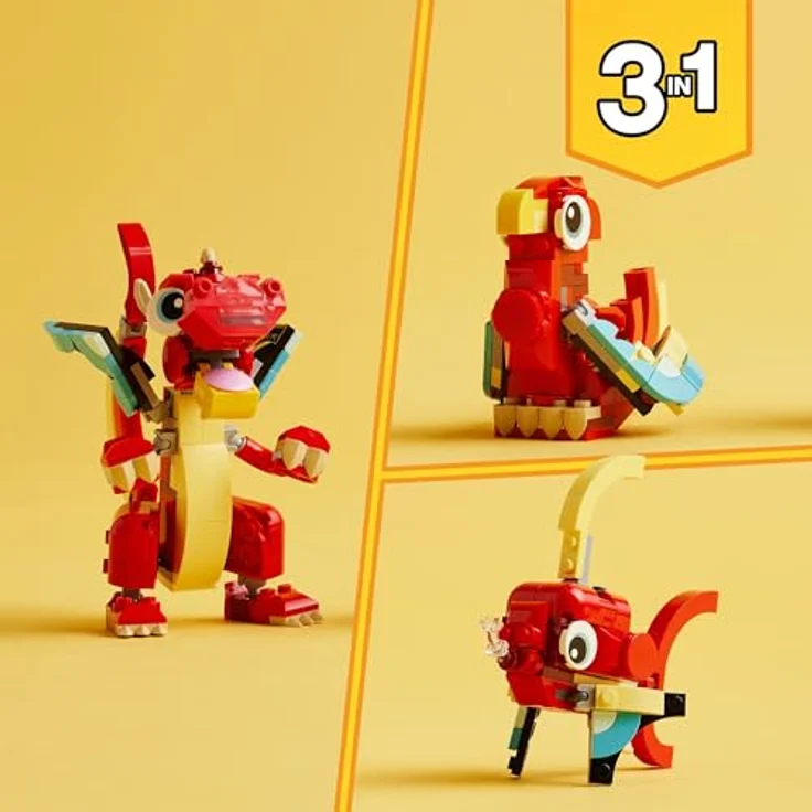 LEGO Creator 3in1 Roter Drache, Spielzeug mit 3 Tierfiguren inkl. Roter Drache, Fisch und Phönix, Geschenk für Kinder ab 6 Jahren 31145 – Bild 5