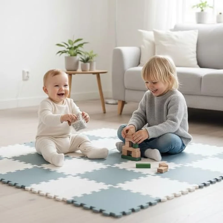 LittleTom Spielmatte Baby Puzzlematte 180x90 cm, Blau & Weiß, 18 Teile, anti-allergene EVA Schaumstoffmatte mit Anti-Rutsch-Profil – Bild 2