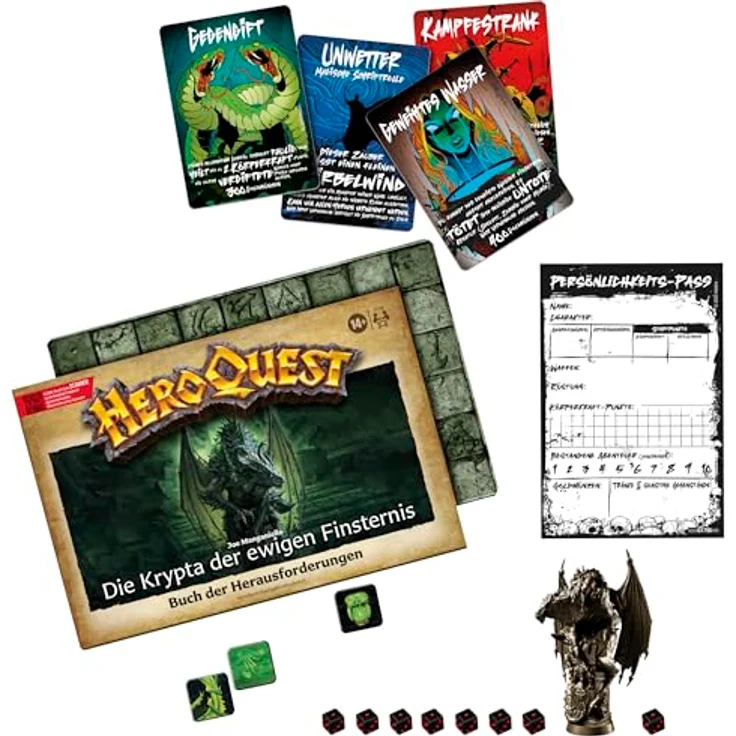 Avalon Hill HEROQUEST Crypt of Perpetual Darkness, Premium-Erweiterung mit 10 Abenteuern und schwarzer Drachen-Miniatur – Bild 4