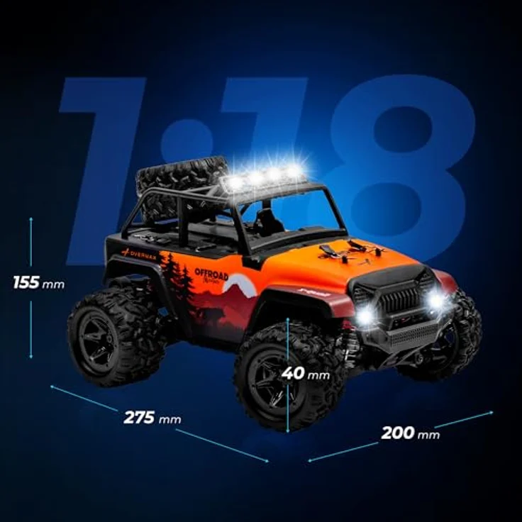 Overmax X-Quail RC Auto 4x4 Offroad Crawler 1:18, LED-Beleuchtung, 2 Akkus, bis zu 25 km/h, Drift auf 2 Rädern – Bild 11
