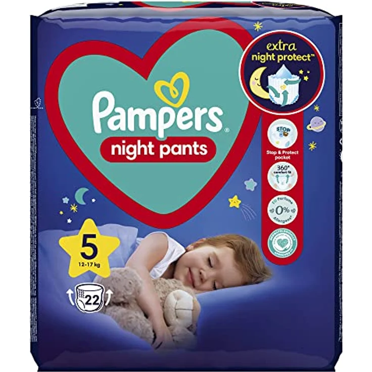 Pampers Night Pants Size 5, Einweg-Windelhöschen für die Nacht, 12-17 kg, 22 St., hohe Absorptionsfähigkeit, atmungsaktiv, schnelles An- und Ausziehen – Bild 2