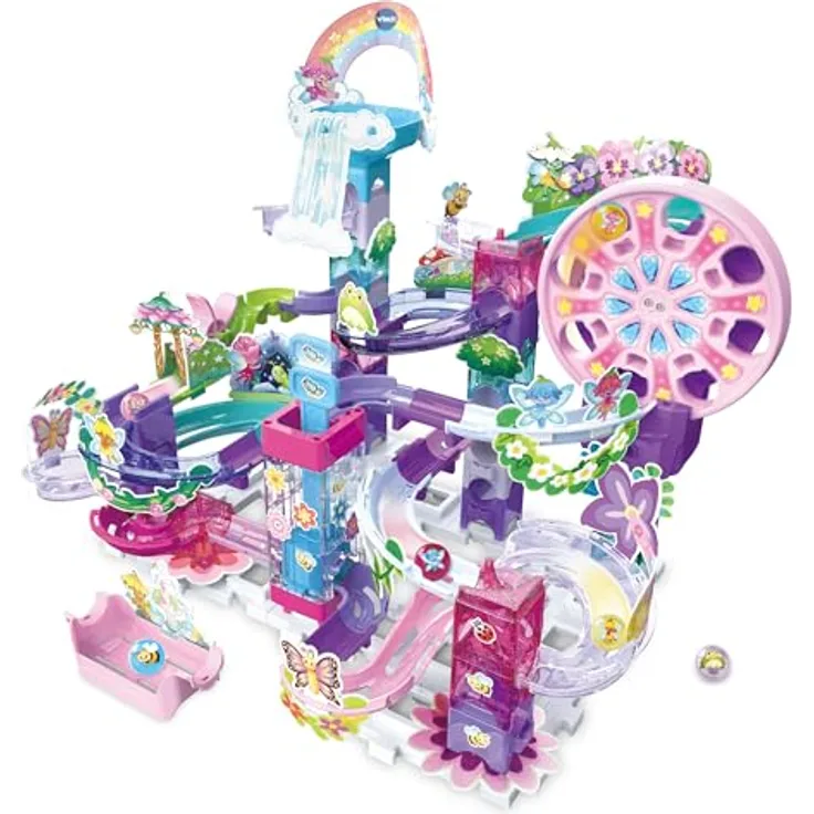 Vtech Marble Rush - Fairy Garden Set M500 E, motorisierte Kugelbahn mit 16 Filzdekorationen und vielseitigen Aufbaumöglichkeiten