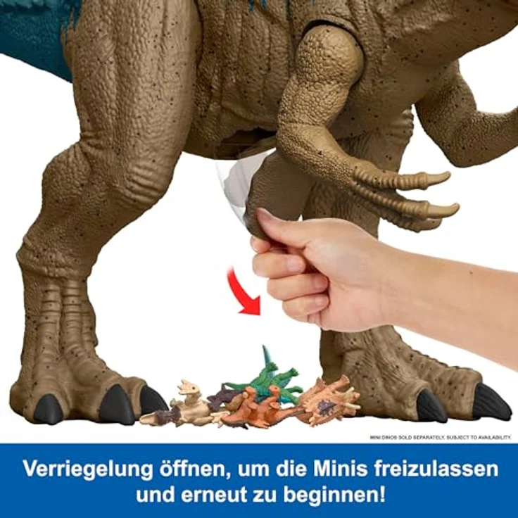 Mattel® Jurassic World Riesendino Allosaurus, Actionfigur mit 97 cm Länge und verschließbarem Bauch für Mini-Dinosaurier – Bild 4