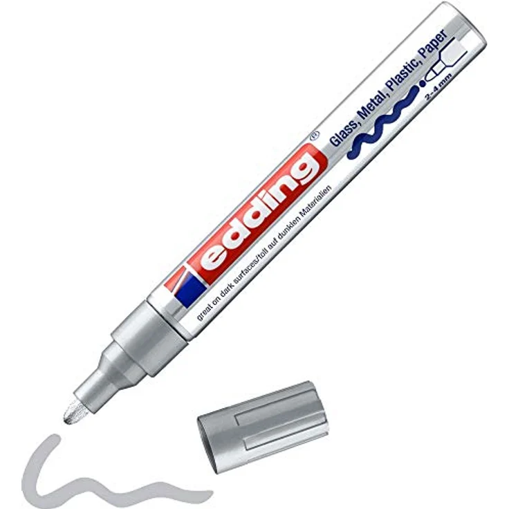 edding 750 Glanzlackmarker - silber - 1 Lackmarker - Rundspitze 2-4 mm - Lackstift für Glas, Stein, Holz, Kunststoff und Papier - wasserfest, stark deckend – Bild 1