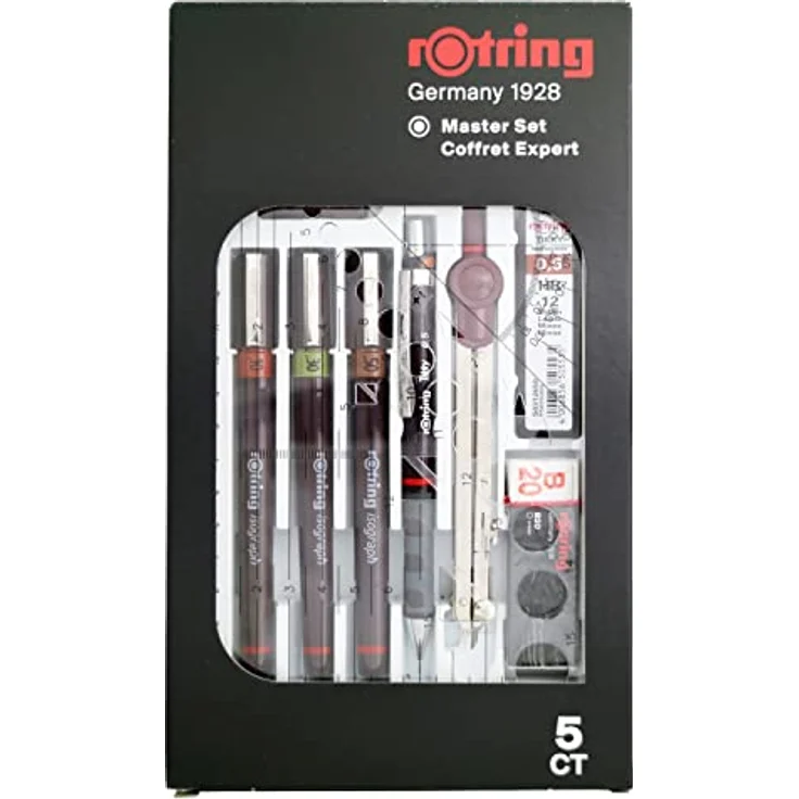 Rotring Isograph Master Set, technische Schreibstifte mit verchromten feinen Spitzen und nachfüllbarem Tintenreservoir, Burgund, 3 Strichbreiten – Bild 5