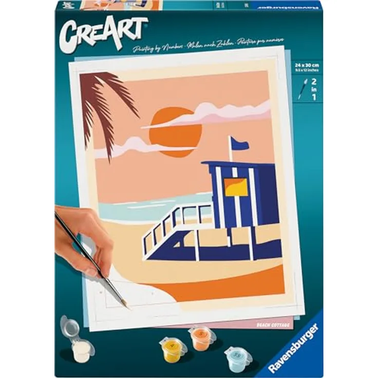 Ravensburger CreArt 23896 Beach Cottage Malen nach Zahlen Set - Acrylfarben, stabil, trendig - ab 12 Jahren