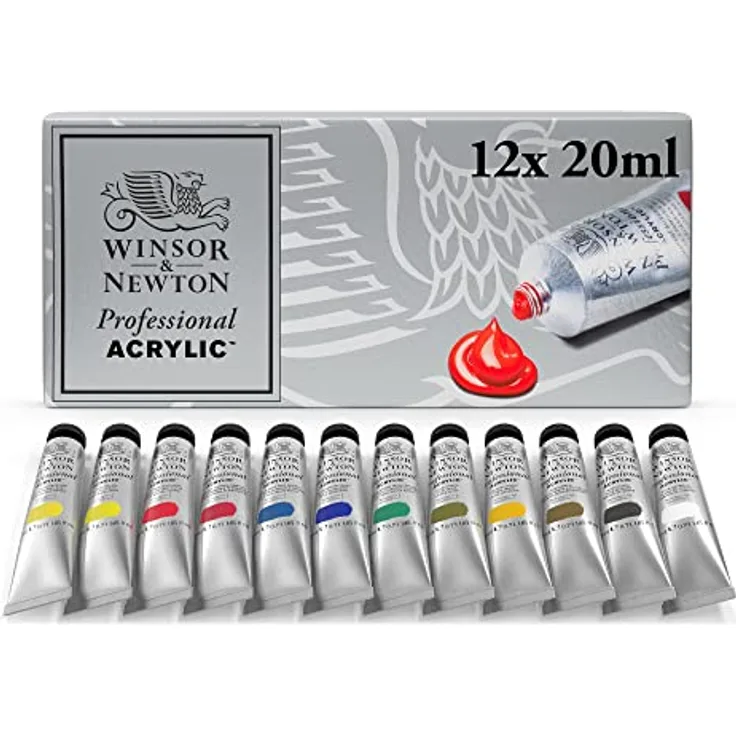 Winsor & Newton Professional Acrylfarbe Farbenset 12 Farben, 20 ml Tuben, hohe Brillanz und Deckkraft, Einzelpigmentfarben, hergestellt in Europa