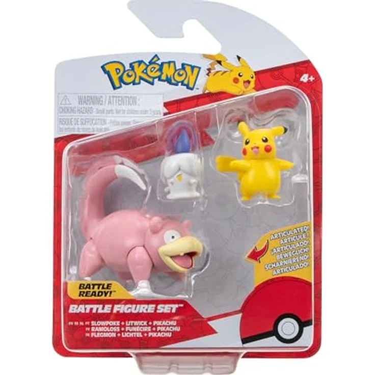 Pokémon PKW3056 Battle Figure Set, Lichtel (5 cm), Pikachu (weiblich), Flegmon (7,5 cm), authentische Sammelfiguren, offizielle Lizenz von Jazwares – Bild 1