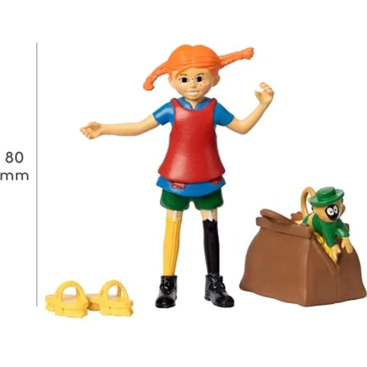 Micki & Friends Pippi Langstrumpf Spielzeug Spielfiguren mit Pippi, Herr Nilsson Äffchen, Gold Koffer & Scheuerbürste Schuhe – Puppenhaus Zubehör Figuren Mädchen und Jungen ab 3 Jahren – Bild 4