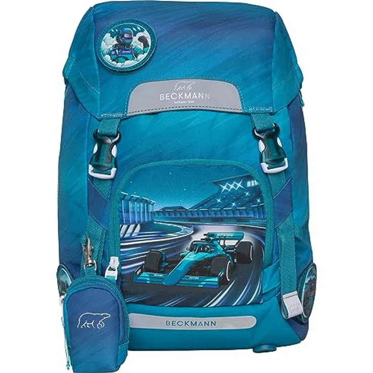 Beckmann Schulranzen Classic, 6tlg. Set in Blau mit Sportrucksack, Federmäppchen, Schlamperrolle und Buttons – Bild 2