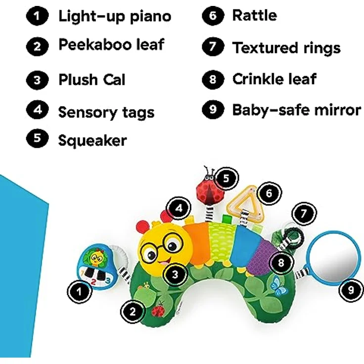 Baby Einstein Cal-a-Pillow™ Tummy Time Aktivitätskissen, Kinderkissen mit 9 multisensorischen Elementen, geeignet für Babys von 0-12 Monaten, abwischbar, dreisprachig (Englisch, Spanisch, Französisch) – Bild 3