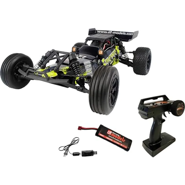DF Models Crusher Race Buggy V2 – 1:10 RTR 2WD, bis zu 40 km/h, spritzwassergeschützte Elektronik, blau