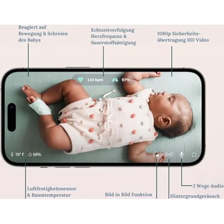OWLET Dream Sock & Cam 2 Bundle - Pulsoximeter, Liveübertragung der Sauerstoffsättigung, Herzfrequenz -und des Schlafverhaltens (Dusty Rose Set) - Medizinisch geprüft, Echtzeitüberwachung, Backup in Owlet Cloud – Bild 2