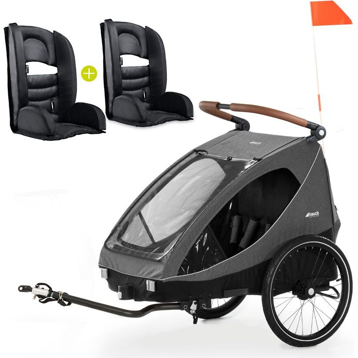 Hauck 2in1 Fahrradanhänger Dryk Duo Sparset für 2 Kinder bis 44 kg, Bike Trailer & City Buggy, Melange Grey, inkl. 2 Sitzpolster