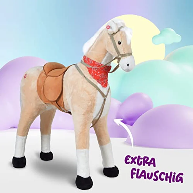 Pink Papaya Plüschpferd XXL 105cm - Sternchen, das riesige Pferd zum Reiten, EIN tolles Stehpferd XXL, bis 100kg, Spielpferd Pferd zum Draufsitzen inkl. Kleiner Bürste - EIN Kindertraum für Mädchen! – Bild 3