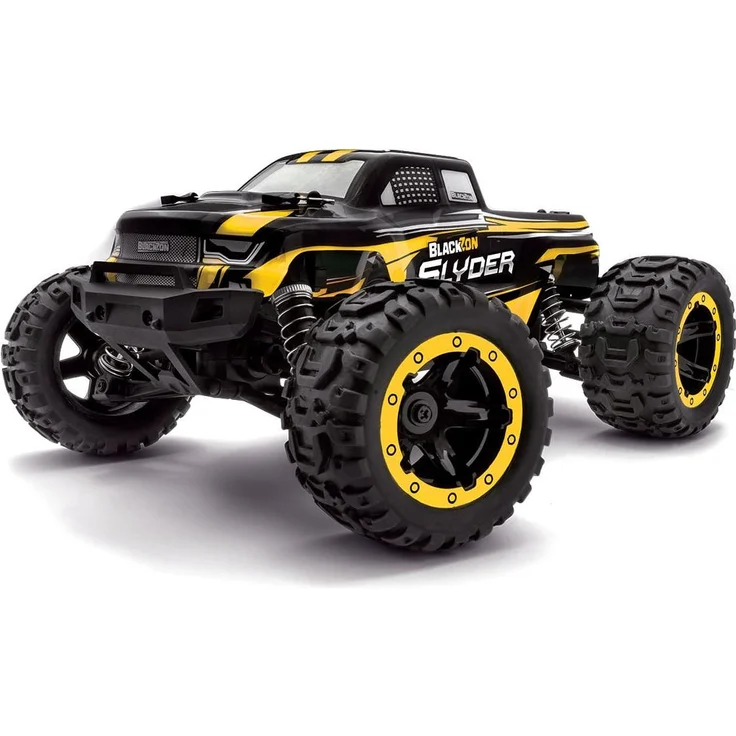 Blackzon Slyder MT 1/16 4WD Electric Monster Truck, gelb, wasserfest, 27 km/h, einstellbare Federbeine, RTR