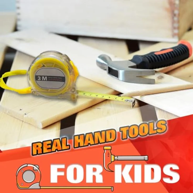 QeeHeng 22-teiliges Kinderwerkzeug-Set, echtes Metall mit Werkzeuggürtel, DIY für Jungen & Mädchen ab 6 Jahren, für Holzbearbeitung – Bild 5