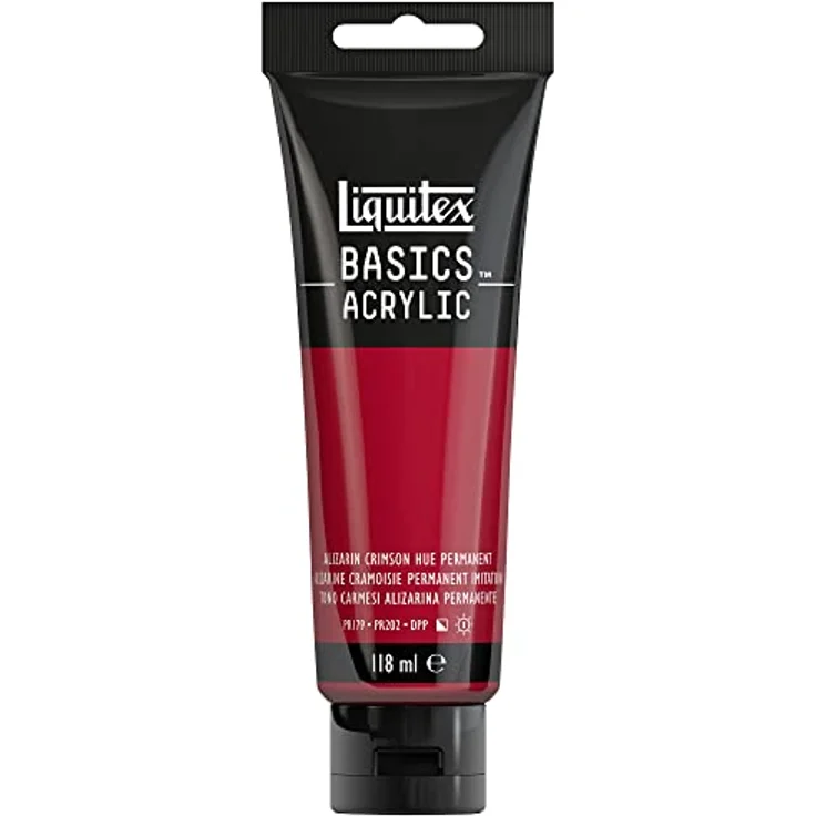 Liquitex 8870012 Basics Acrylfarbe, monopigmentierte Künstlerpigmente, lichtecht, mittlere Viskosität, seidenglänzender Finish, 118ml Tube - Karmesinrot – Bild 1