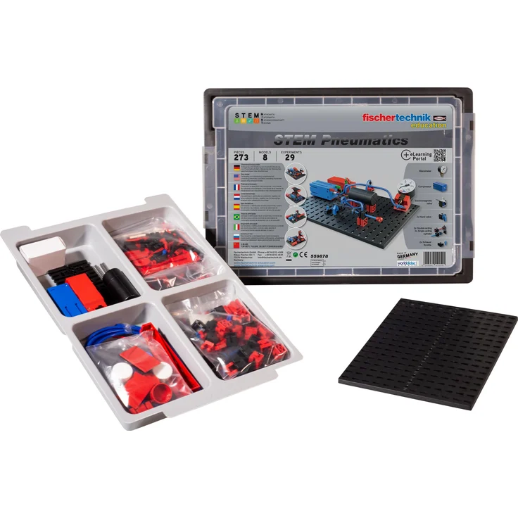 Fischertechnik STEM Pneumatics Kit, Experimentierkasten mit 8 Modellen und 29 Experimenten zur Pneumatik