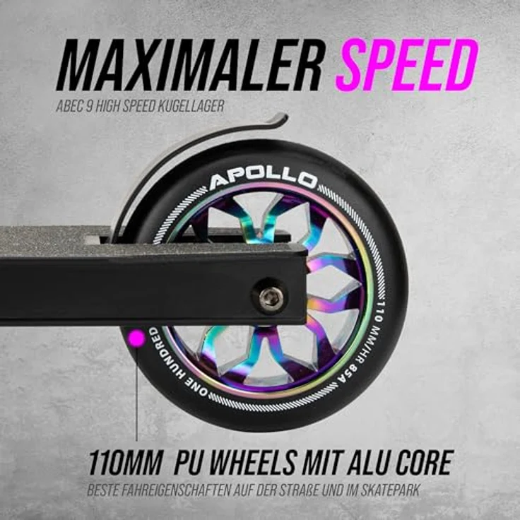 Apollo Stuntscooter Hawk - Freestyle Kickscooter für Kinder und Erwachsene, Kinderroller, Trick Roller für Jungen und Mädchen ab 6 Jahren, Stunt Scooter für Beginner und erfahrene Kids, Stunt Roller - HQ Aluminium Rahmen, 110mm PU-Scooter Rollen, ABEC 9 Kugellager (Schwarz) – Bild 3
