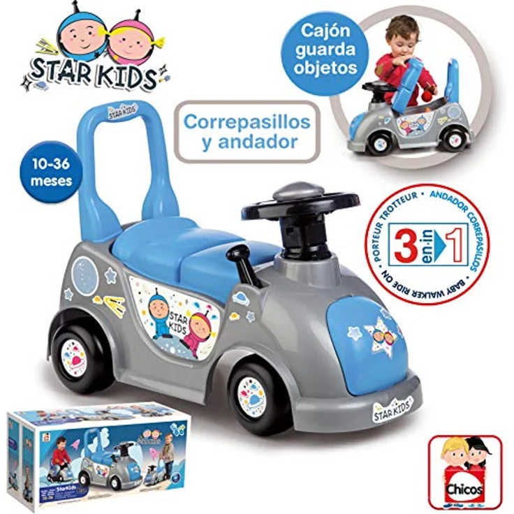 Chicos Starkids Blue, Kinder Laufrad ab 1 Jahr, Rutschfahrzeug und Gehhilfe, geeignet für 10-36 Monate, mit Stauraum, nahtlose Nutzung innen und außen – Bild 5