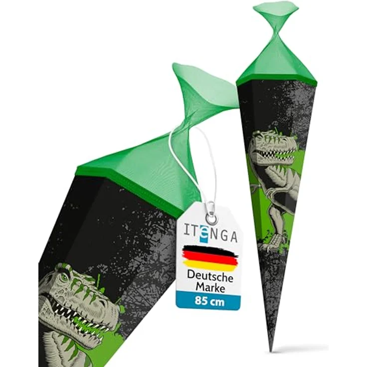 itenga Schultüte Zuckertüte T-Rex Dinosaurier eckig mit Tüllverschluss 85 cm Einschulung Schulanfang – Bild 4
